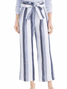 J. Crew Point Sur Paperbag Stripe Linen Pants, Size 16